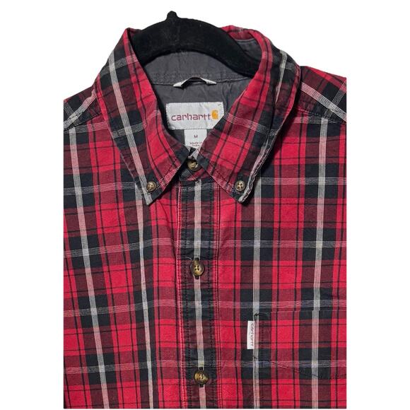 Carhartt Men’s Shirt Sz M Heavyweight Cotton Red Black Plaid Work Horses Barn - Picture 3 of 6